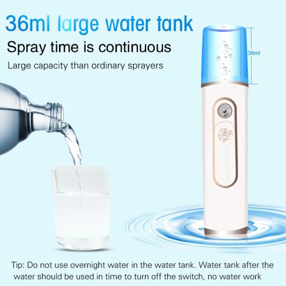 Mini Portable Pore Facial Steamer Nano Mist Cool Face Sprayer Moisture for Skin Care (White)