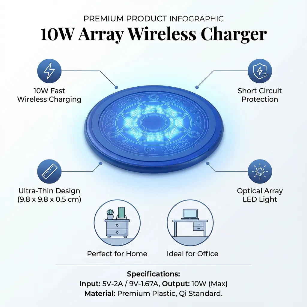 10W Array Wireless Charger Short Circuit Protection Fast Charger for Smart Phone (Blue)