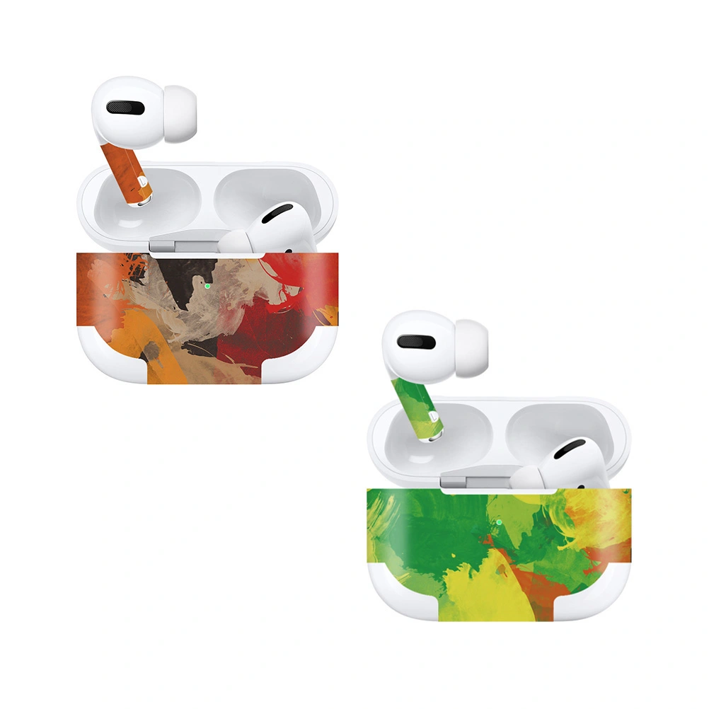 Watercolor Design Earphone Skin Sticker Dustproof Wireless Earbud Box Sticker Protective Stickers Compatible for Airpods Pro (Brown)