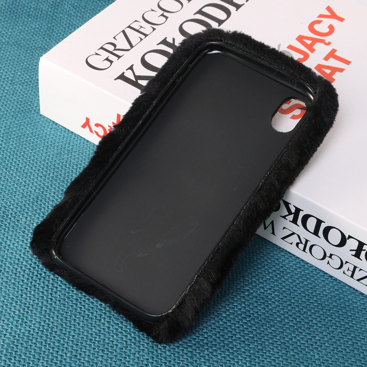 Embroidery Red Heart Plush Phone Case Phone Cover Protective Phone Shell for iPhone XS Max (Black)