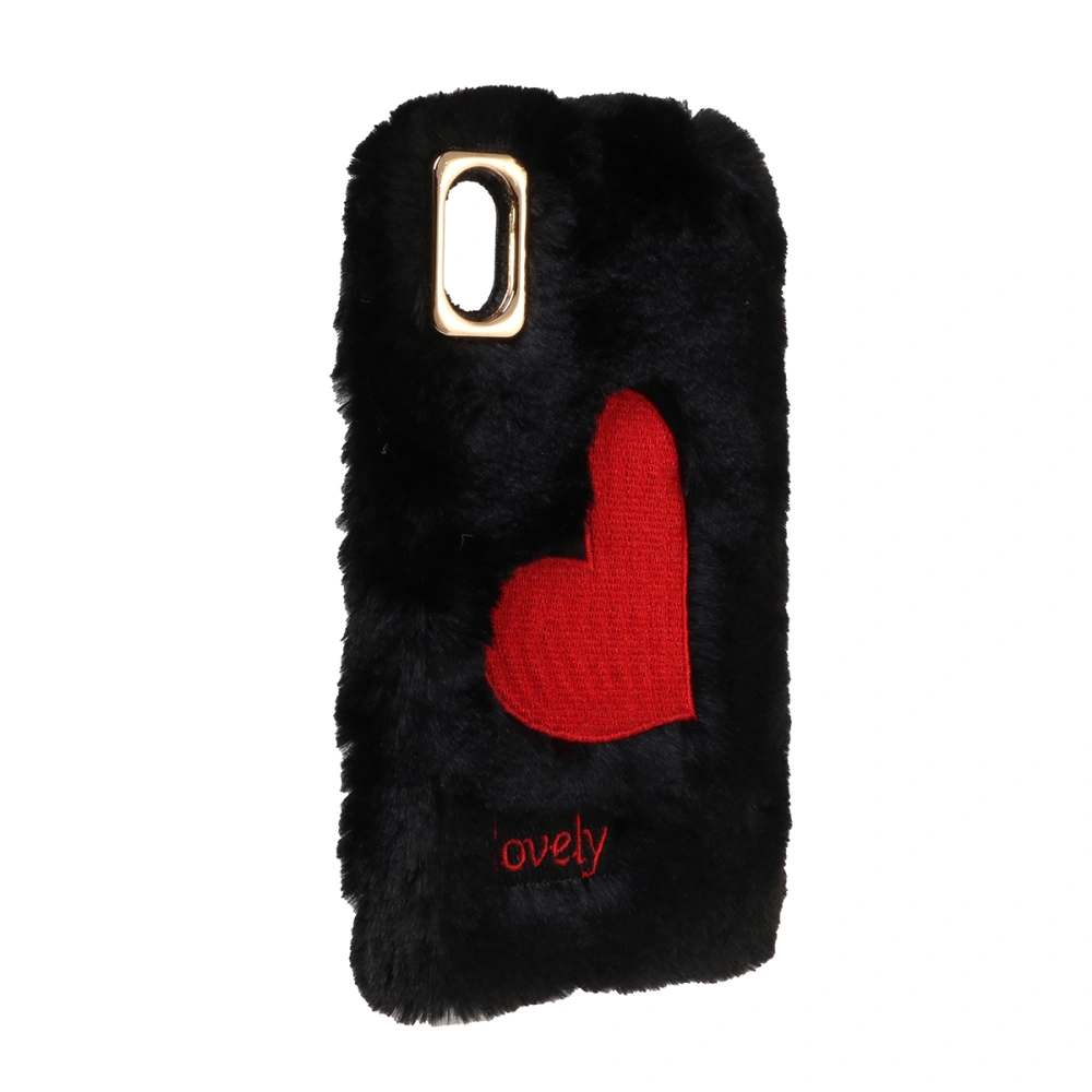 Embroidery Red Heart Plush Phone Case Phone Cover Protective Phone Shell for iPhone XS Max (Black)