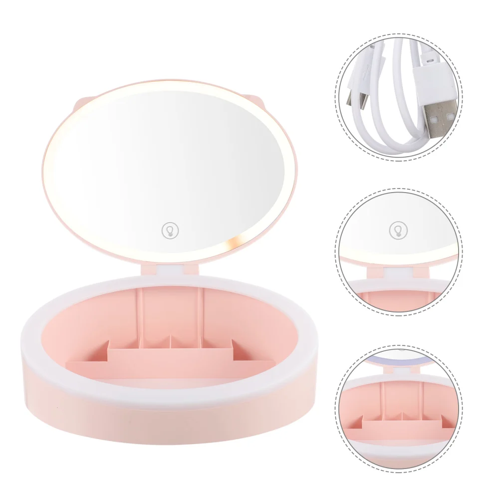 Portable LED Makeup Mirror Cosmetics Storage Box with Magnifying Mirror