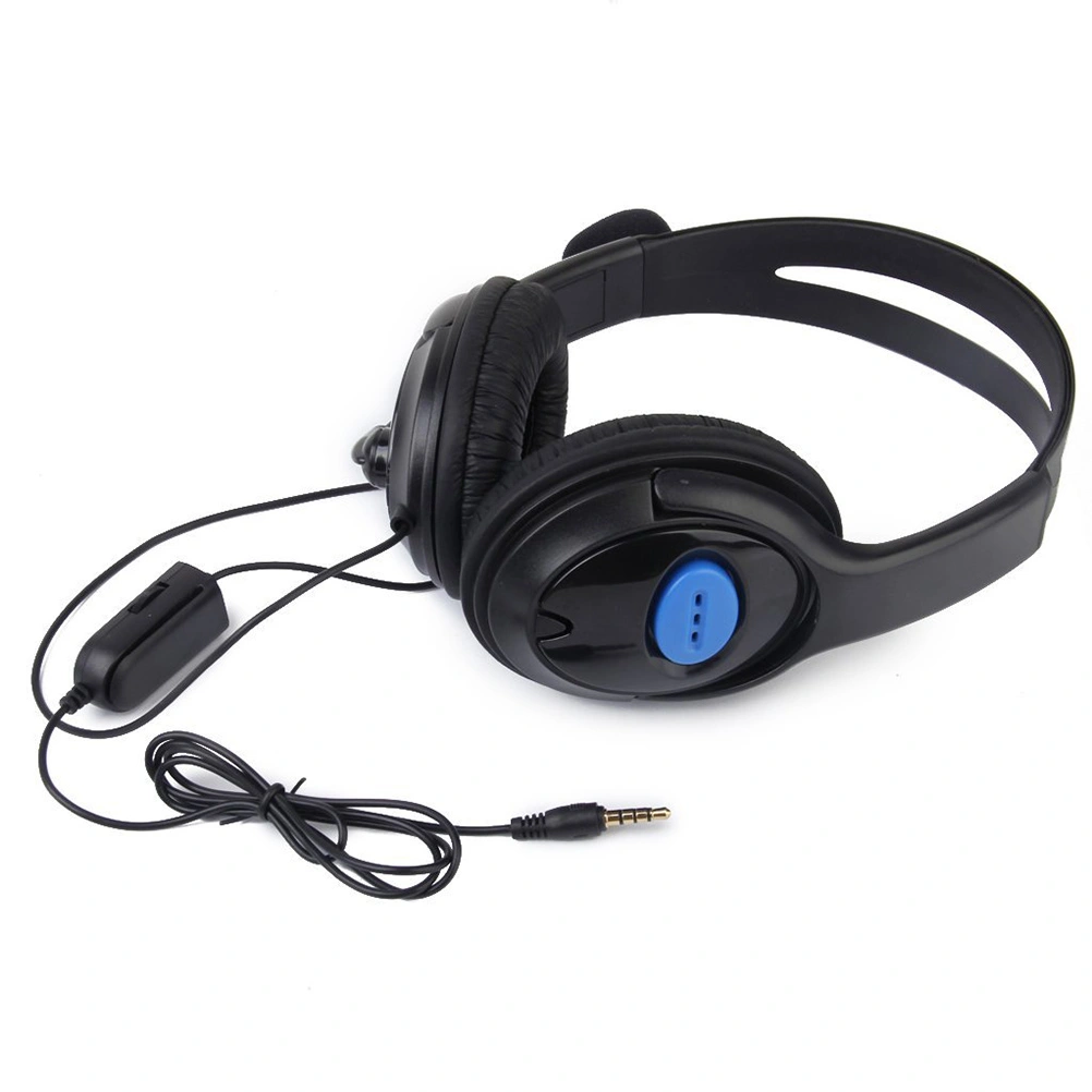 3.5mm Double Earpiece Stereo Headphone Headset Earphone with Volume Control for PS4 (Black)