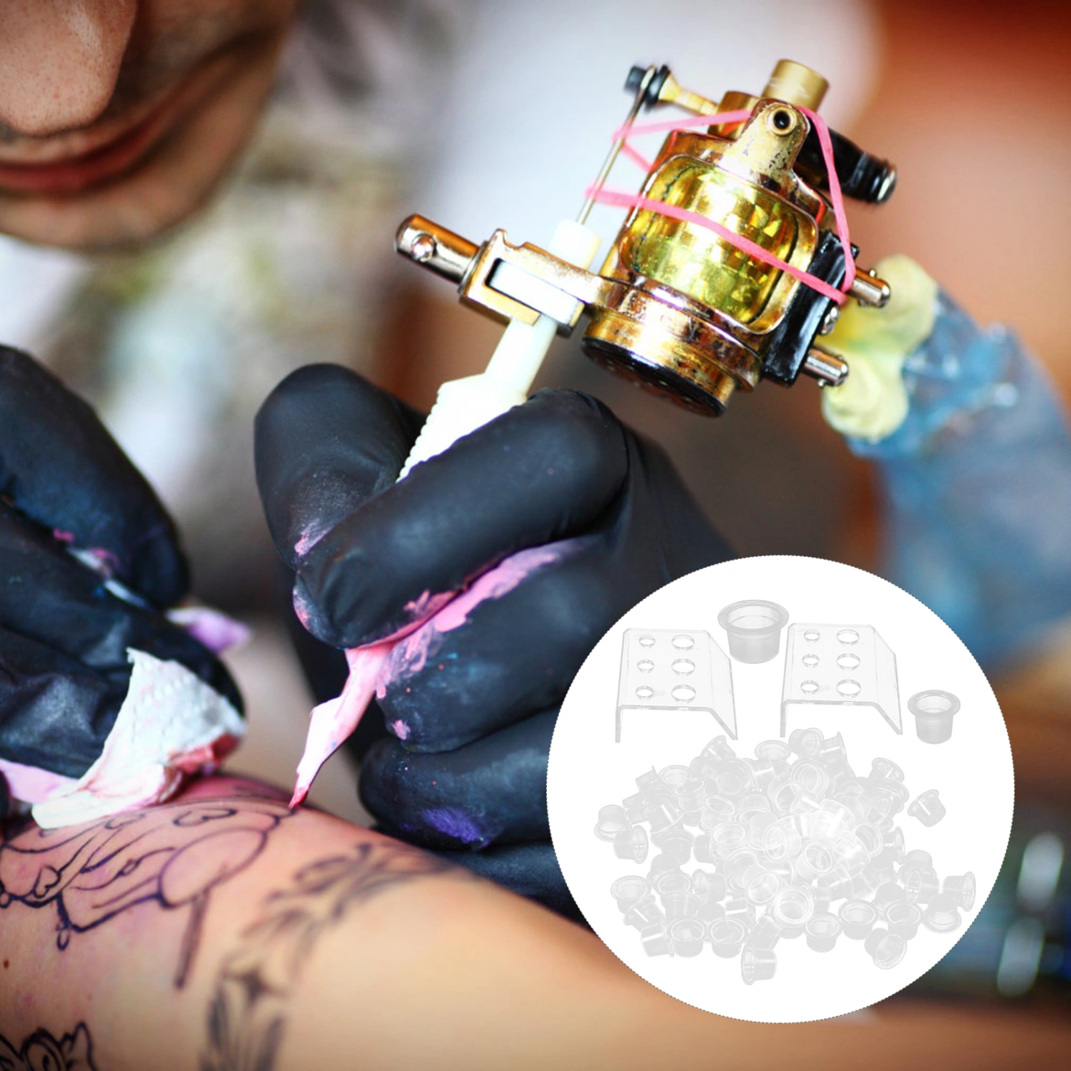 1 Set of Pigment Ink Cups Tattooing Color Cups Ink Cups Wear Resistant Ink Holders with Stand