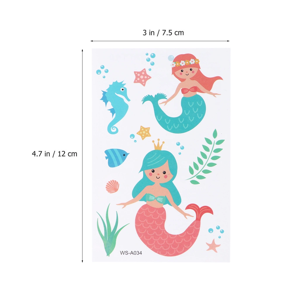 12 Sheets Mermaid Children Waterproof Cartoon Stickers Environmentally Friendly Stickers for Boys Girls