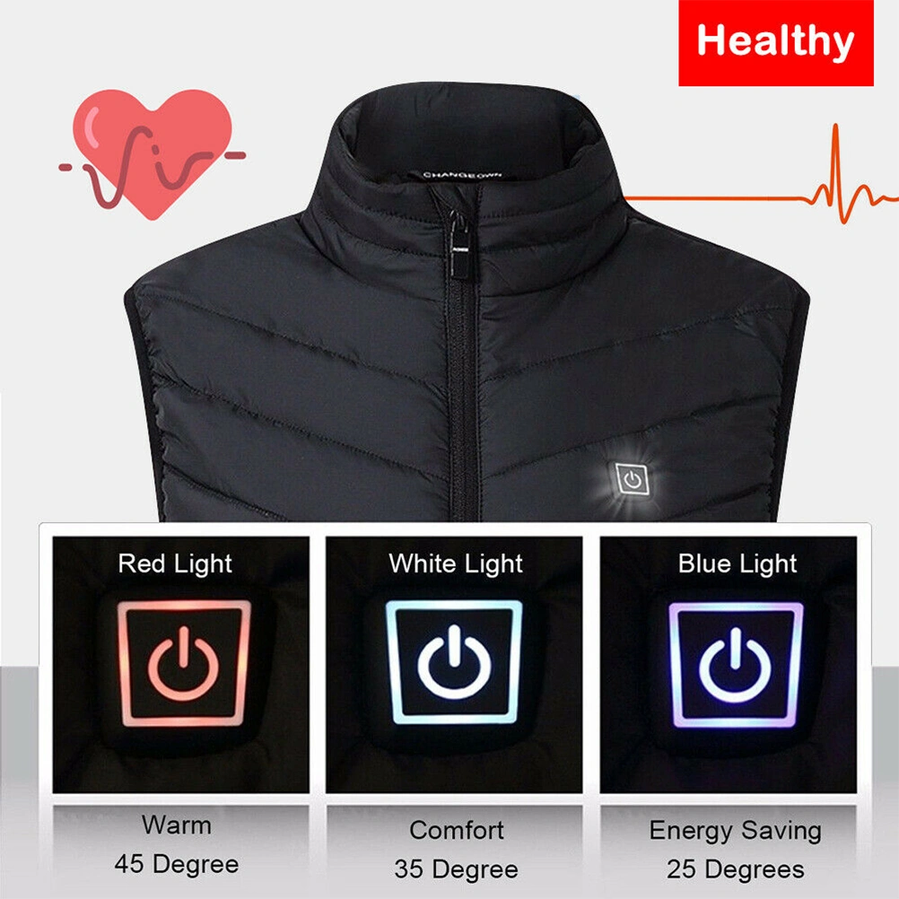 Men Vest Washable Electric Heated Cotton Vest Warm Body Warmer Adjustable USB Charging Heated Clothing for Men (Black, Size XL)