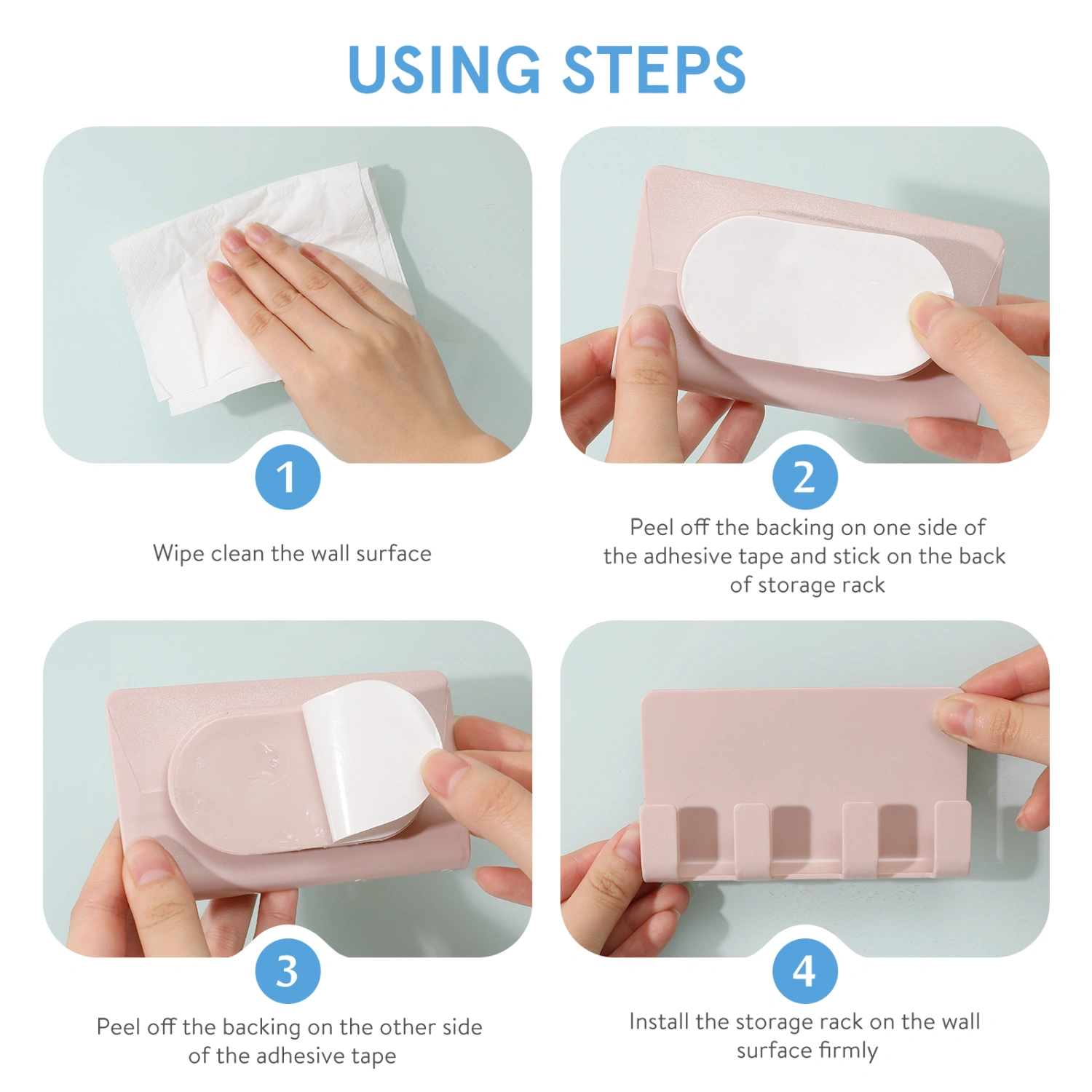 UKCOCO 3pcs Adhesive Wall Mount 4-hook Seamless Storage Rack Brush Sponge Holder Mobile Phone Holder (Mixed Color)