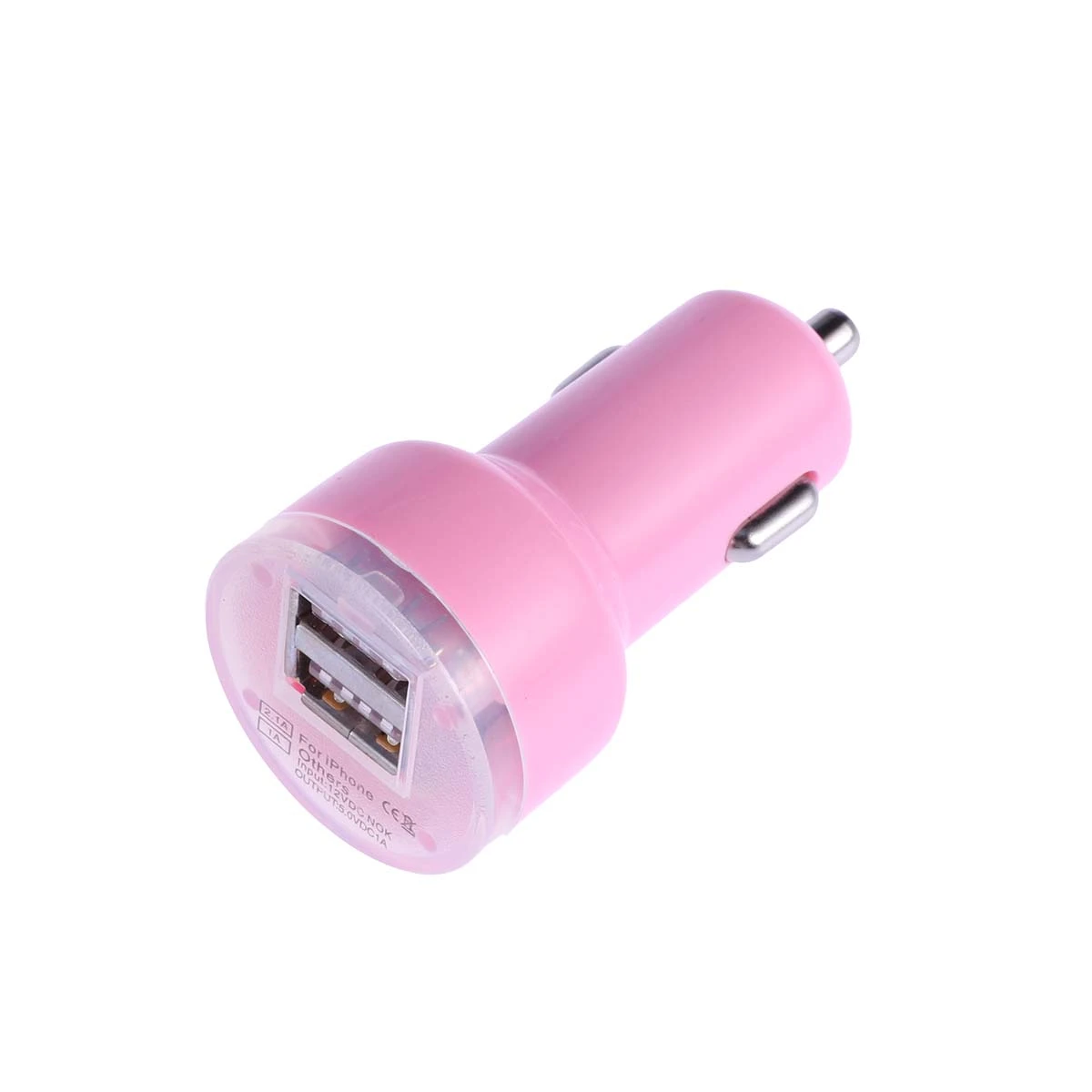 2.1A USB Universal Car Charger Mini Bullet LED Double USB 2-Port Car Charger Adaptor for Mobile Phone (Pink)
