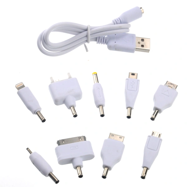 9-in-1 Different Cellphone Adapters Set with USB Adapter Cable for Mobile Power Bank (White)