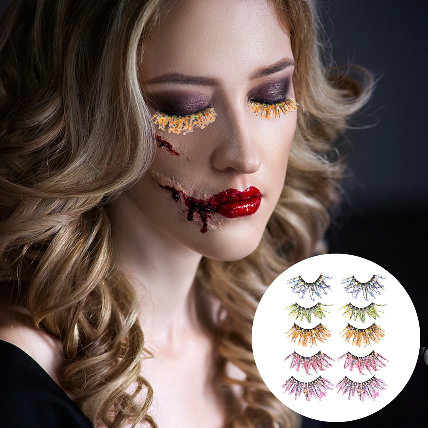 5 Pairs False Eyelashes Fake Lashes Glitter Colored Lashes Fluorescent 3D Eyelashes (5 Styles)