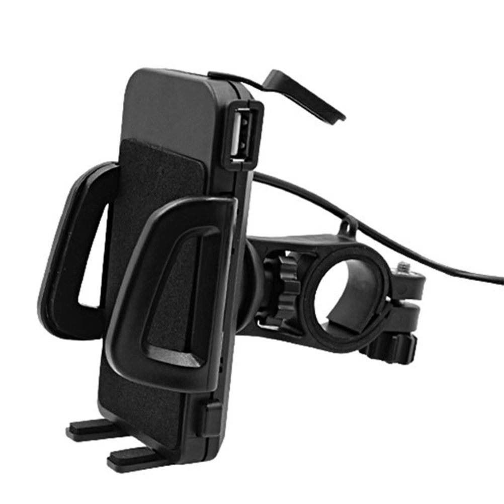 Universal Motorcycle Phone Holder 360 Degree Rotatable Bike Bracket with 2A Output USB Charging Port for GPS Mobile Phone (Black)