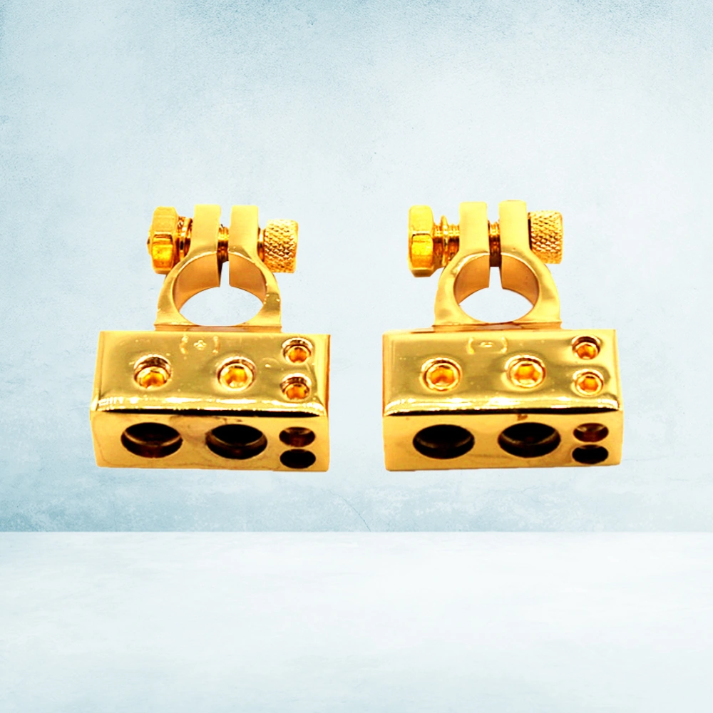 1 Pair of Battery Terminal Auto Terminal End Battery Terminal Clamp Connector Golden (Positive and Negative Anodes)