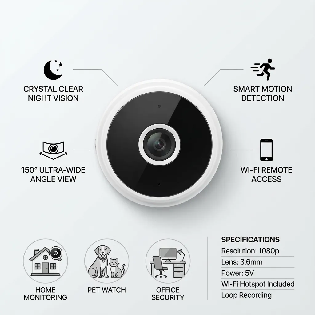 0.3MP Security Camera Night Vision Motion Detection Loop Recording Wifi Camera