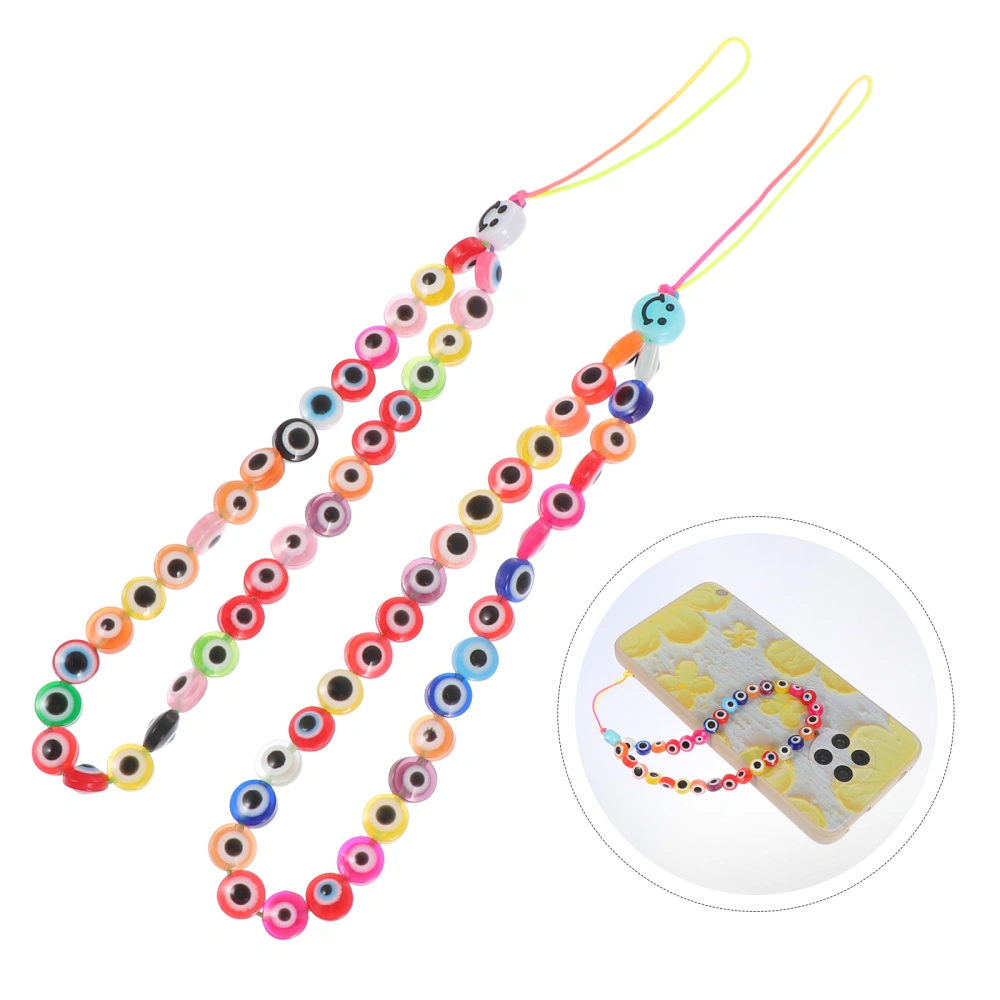 2Pcs Fashion Colorful Eye Shaped Pearl Phone Lanyards Beaded Phone Ropes