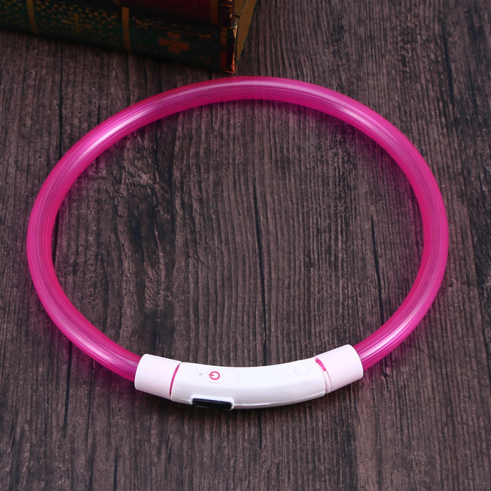 LED Dog Collar USB Rechargeable Glowing pet Dog Collar for Night Safety 50cm (Pink)