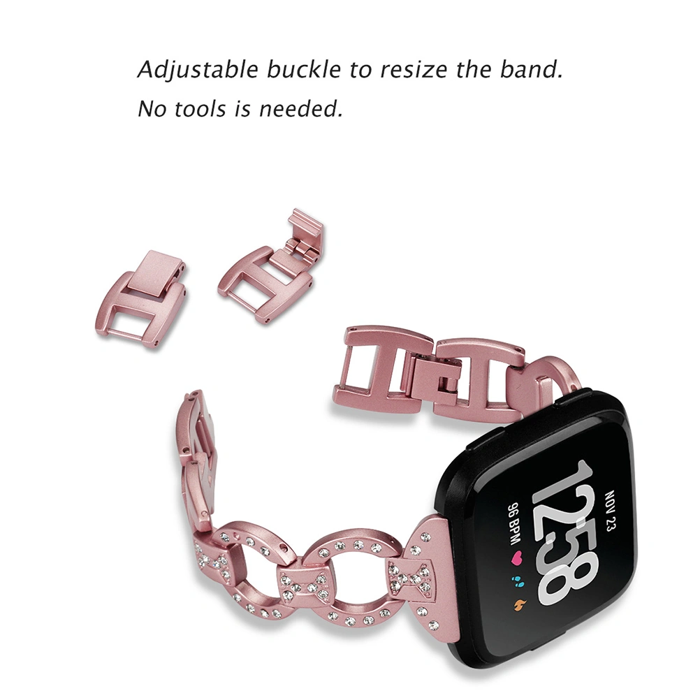 Stainless Steel Strap for Fitbit Versa Watch Band Bling Chain Rhinestone Diamonds Wristbands Bracelet for Fitbit Versa (Rose Pink)