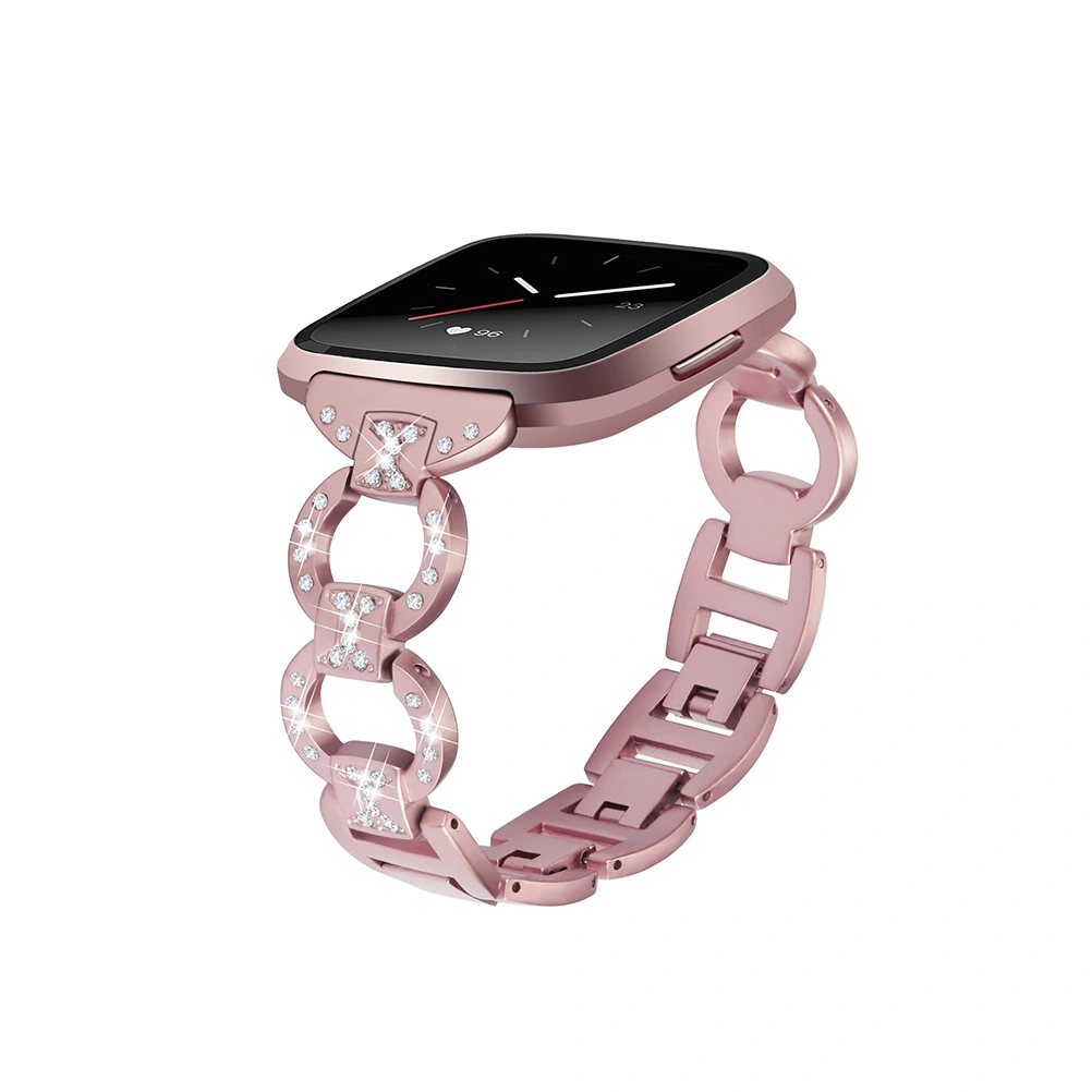 Stainless Steel Strap for Fitbit Versa Watch Band Bling Chain Rhinestone Diamonds Wristbands Bracelet for Fitbit Versa (Rose Pink)