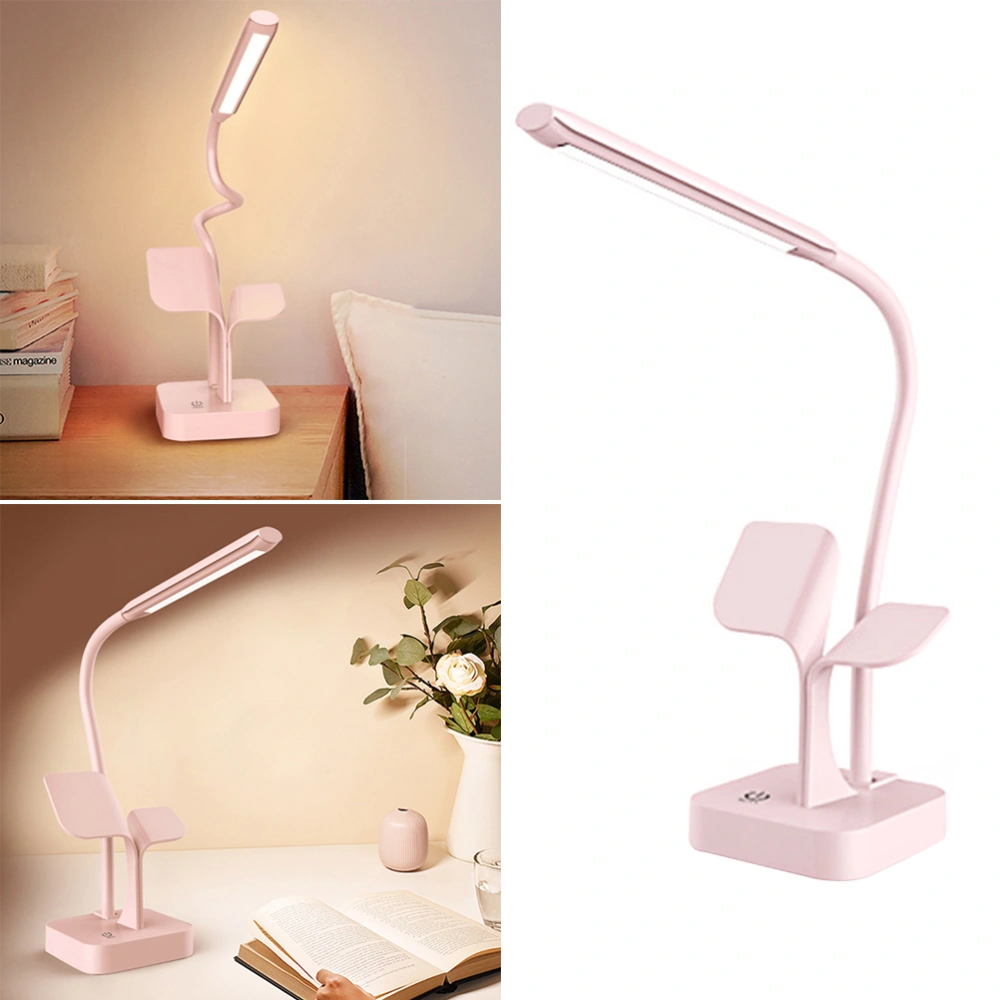 1pc Multifunctional USB Charging Eye Protection Reading Mini Lamp with Mobile Phone Support for Bedside Bedroom (Pink)