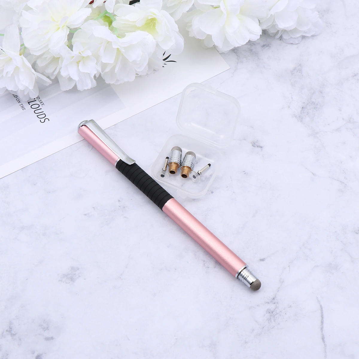 5pcs 2-in-1 Capacitive Stylus Set with Replacement Tips Double-End Touch Pen Handwriting Capacitive Pens Rose Gold