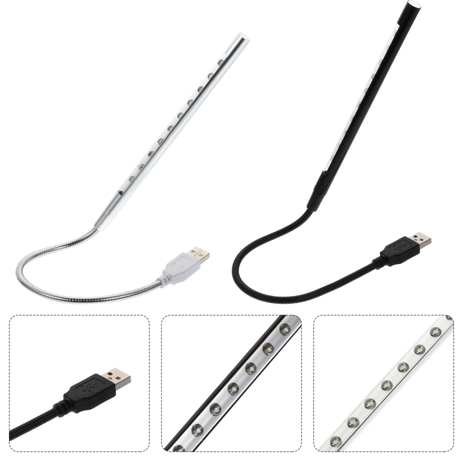 2PCS USB Powered Reading Lamp Gooseneck Tube 10-LED Table Studying Table Light