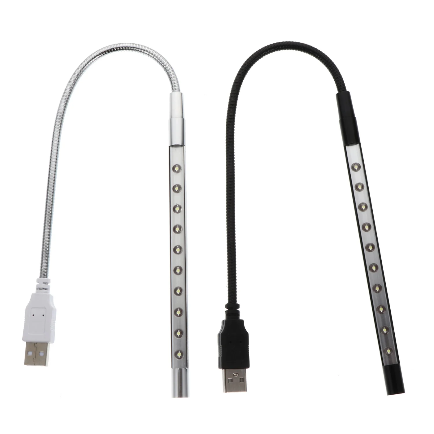 2PCS USB Powered Reading Lamp Gooseneck Tube 10-LED Table Studying Table Light