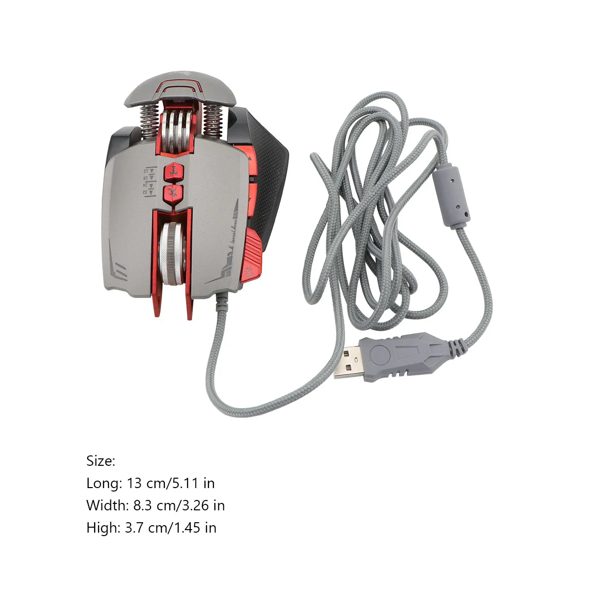 1PC V9 Mechanical Game Mouse USB Plug Notebook Mouse Wired Luminous Mouse Stylish Cool Computer Mouse for Home (Silver)