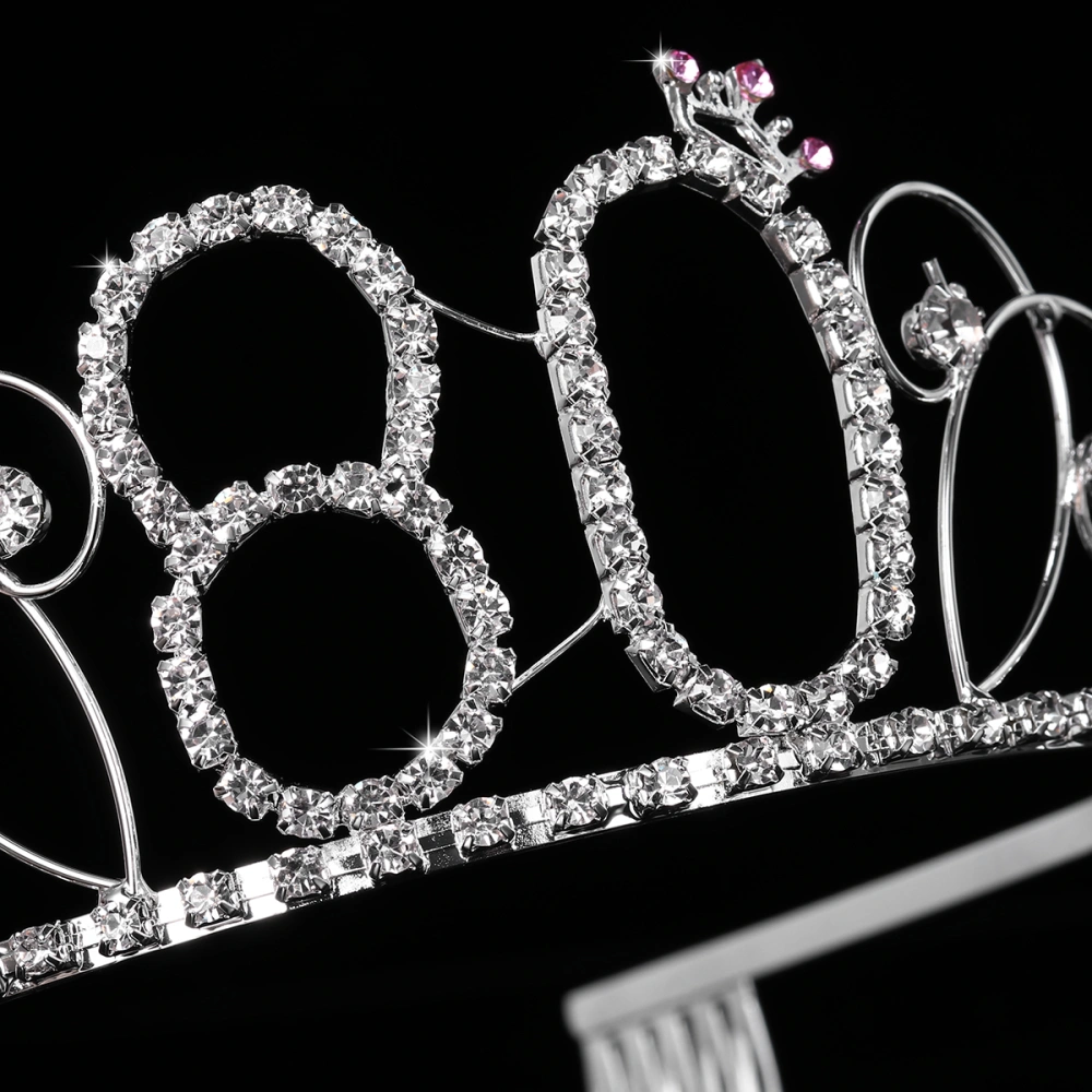 FRCOLOR 80th Birthday Tiara Crystal Rhinestone Birthday Tiara Queen Crowns Headband With Hair Combs Clip for Mother's or Grandmother's 80th Birthday Party Decorations