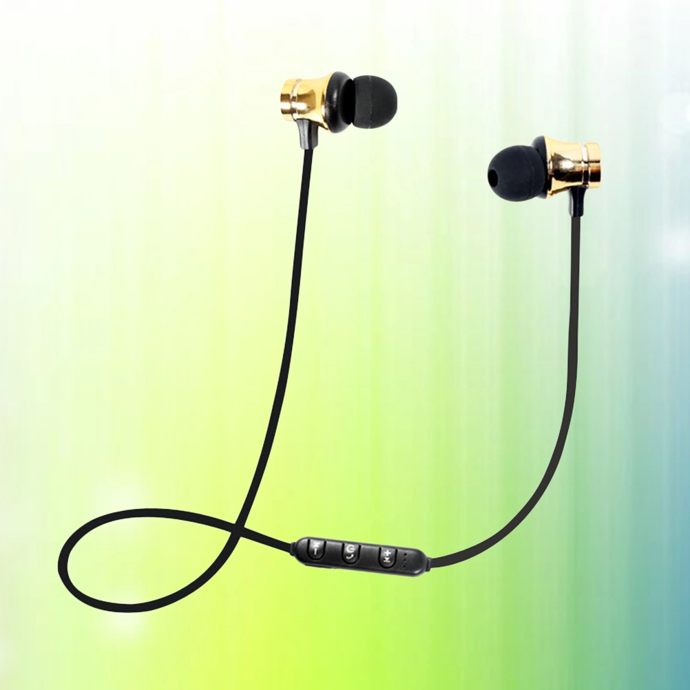 XT11Headset Handsfree Wireless Earbuds Earphones Noise Canceling Stereo In Ear Bass Magnet Absorption Headphones Opp Bag Packaged (Black Golden)