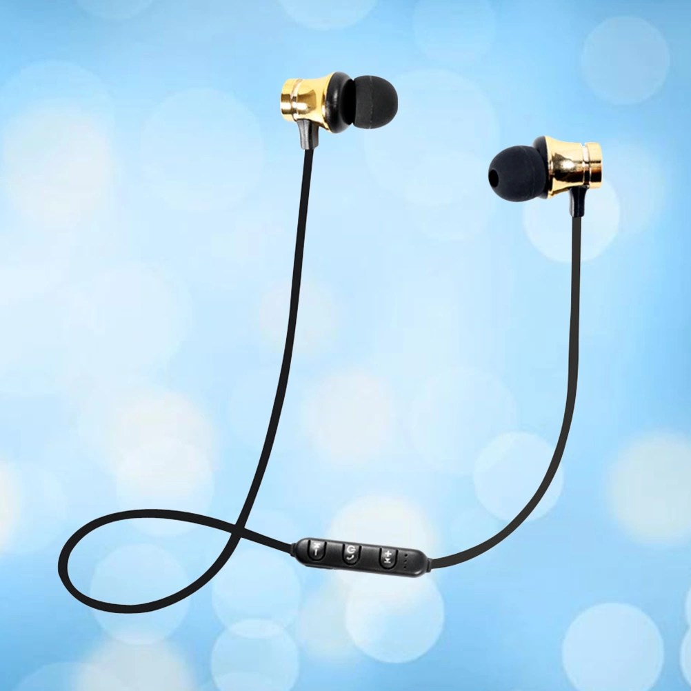 XT11Headset Handsfree Wireless Earbuds Earphones Noise Canceling Stereo In Ear Bass Magnet Absorption Headphones Opp Bag Packaged (Black Golden)