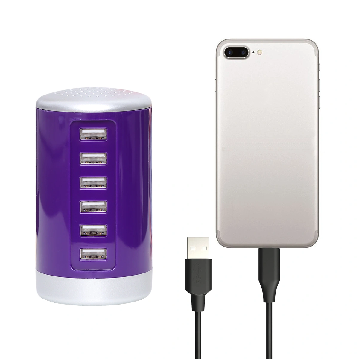 6 Port USB HUB Power Adapter Mobile Phone Charger Desk Charging Plate With US Plug(Purple)