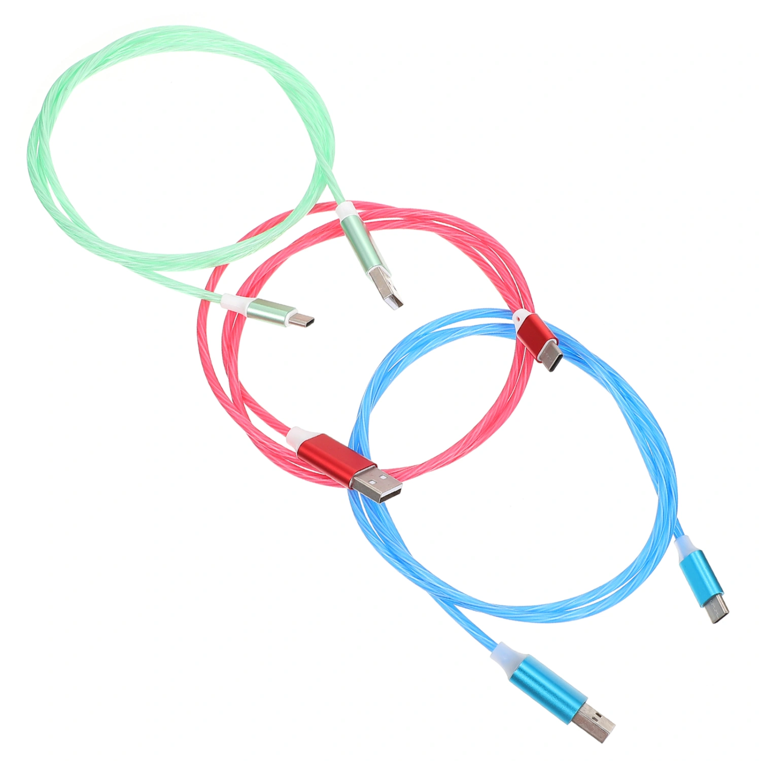 3Pcs Type C LED Charger Cables Flowing Type C Charging Cords (Watermelon Red Green)