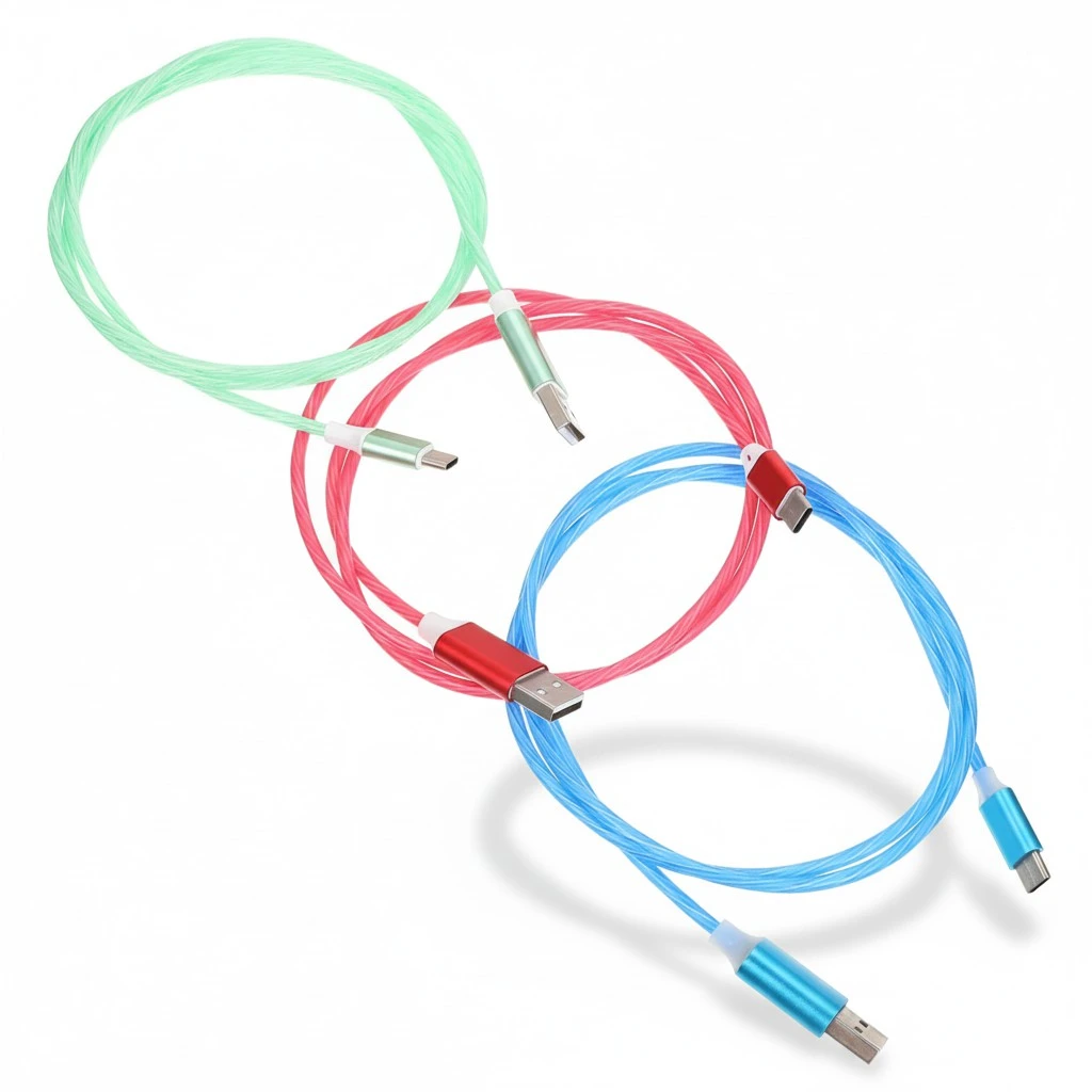 3Pcs Type C LED Charger Cables Flowing Type C Charging Cords (Watermelon Red Green)