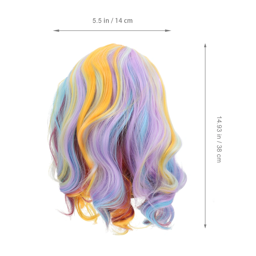 Rainbow Color Wig Shoulder Length Short Wig Cosplay Wavy Wig Party Costume