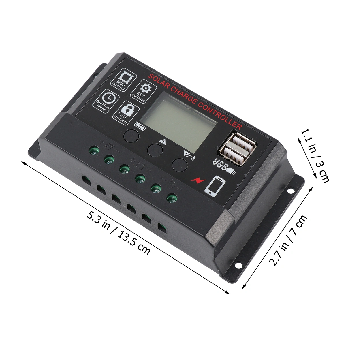 20A 12V 24V Solar Cell Panel Controller Auto LCD Dual USB Solar Charge Battery PV Regulator (Black)