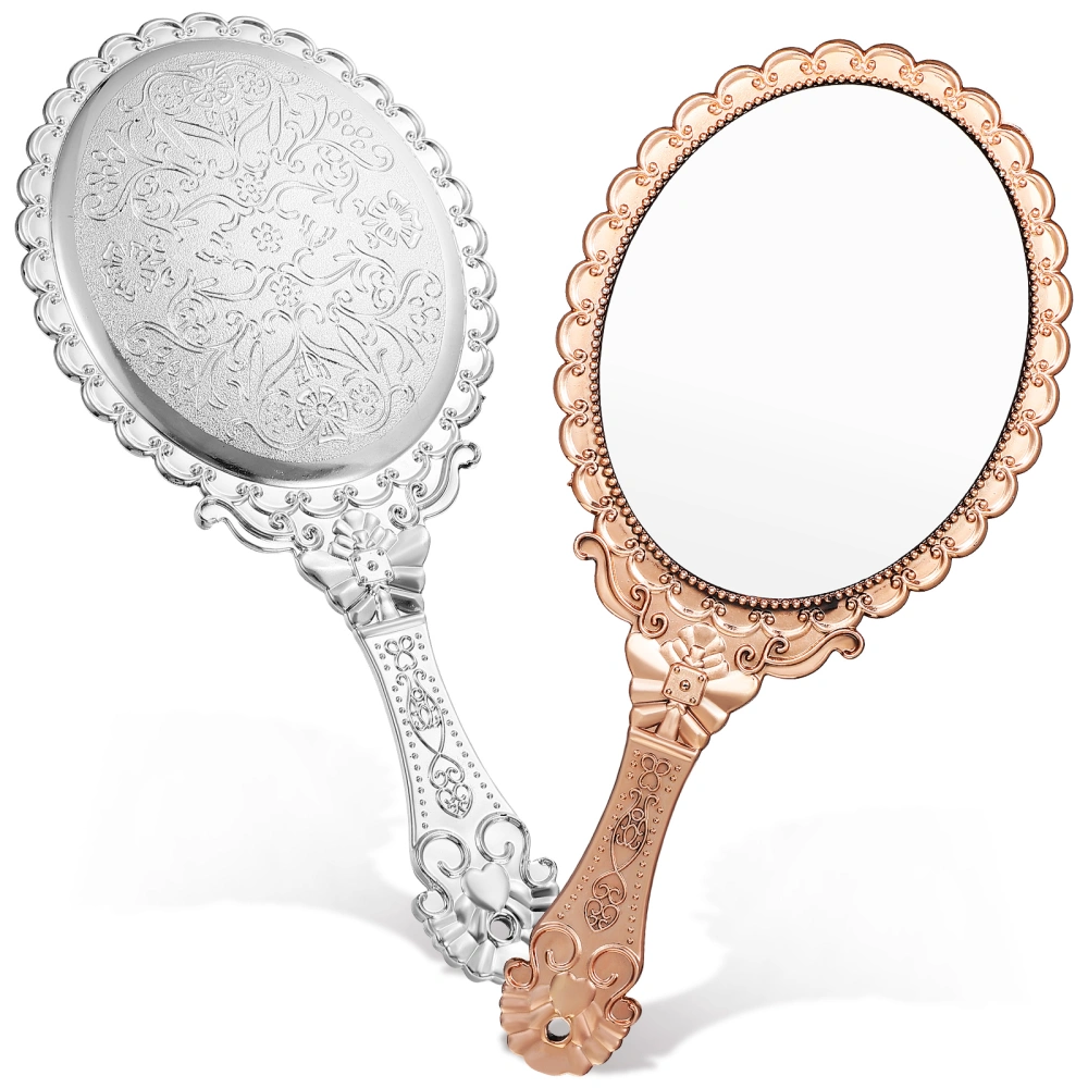 2Pcs Vintage Handheld Mirror Embossed Hand Held Mirror Makeup Mirror for Women Girls