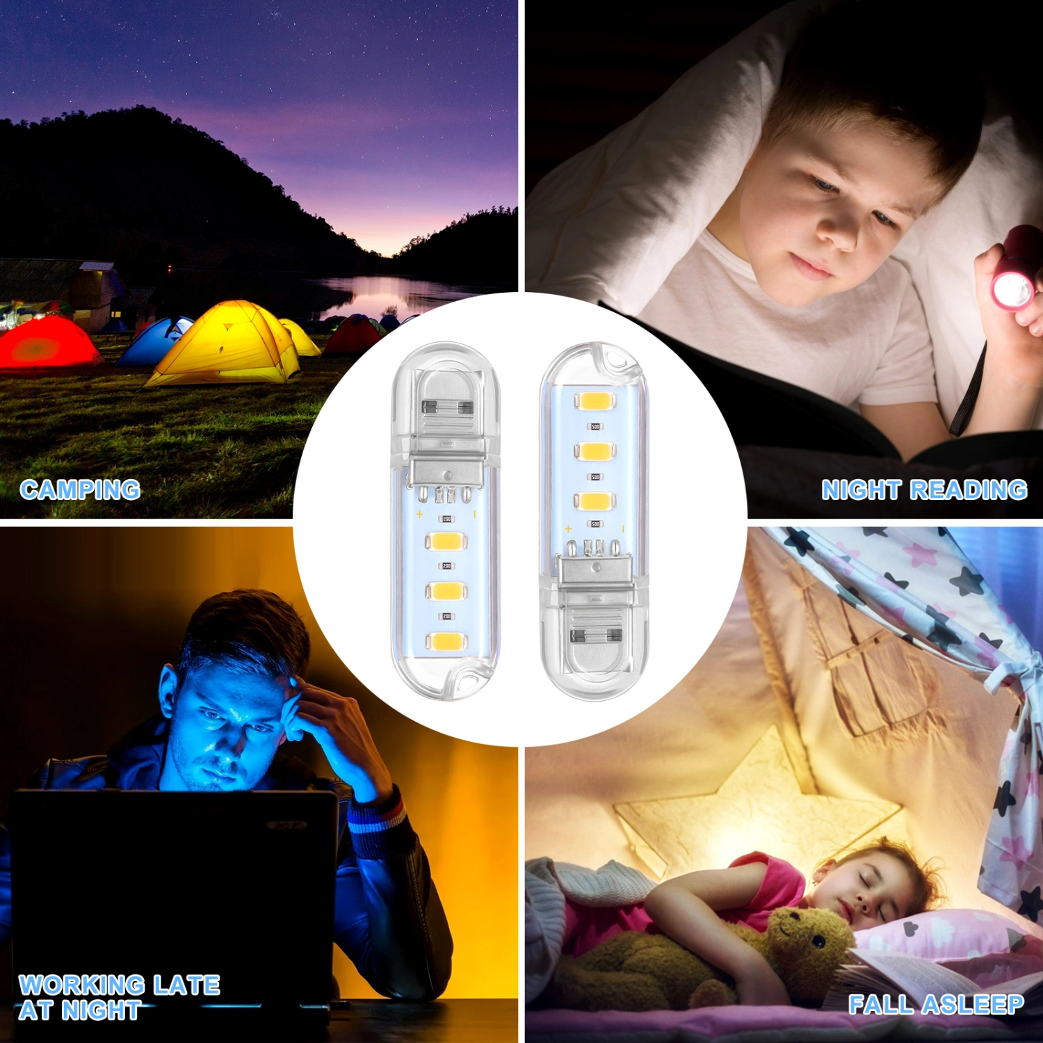 OSALADI 2PCS Mini Portable LED Night Light U Disk USB Light for Reading Outdoor Camping (Warm Light)