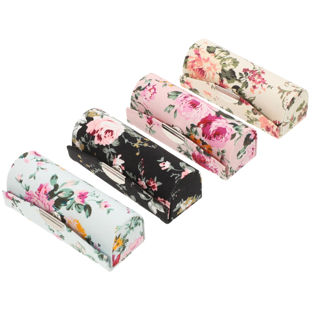 4 Pcs Cloth Lipstick Case Holder with Mirror Cloth Organizer Bag for Purse Lipstick Holder Cosmetic Storages for Ladies(Black, White, Pink and Blue)