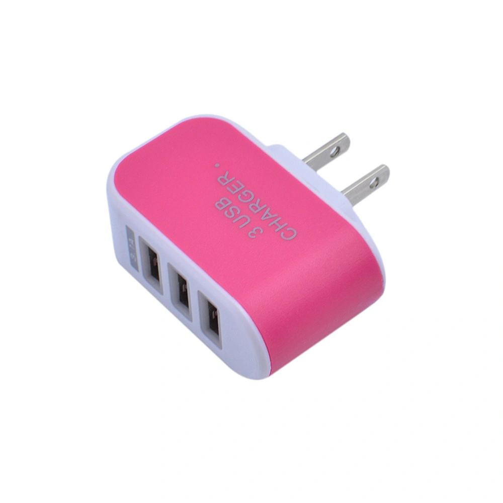 Universal Three USB Ports Outlet Wall Charger AC Power Adapter 3.1A Fast Charge Plug With LED Light For iPhone 7/ 6s/ Tablets/ Galaxy S8/ LG/ Nexus/ HTC/ OnePlus And More With US Plug (Rosy)