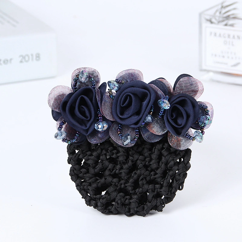 Women Hair Bun Cover Flower Hair Net Clip Nurses Hair Bun Net Hair Accessory for Stewardess