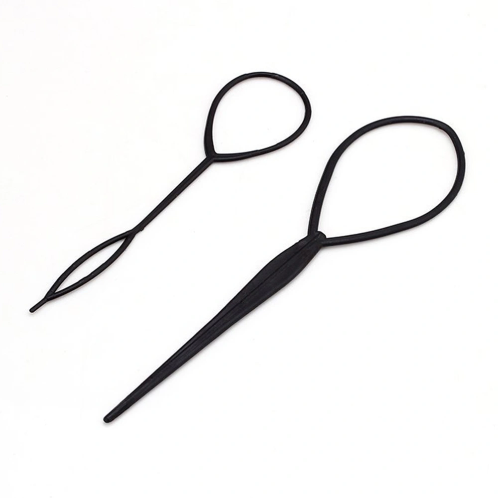 2 Pcs Plastic Crochet Braids Pull Hair Needle Ponytail Pigtails Updo Styling Maker Hairstyle Tool Hairdressing Accessories (Black)