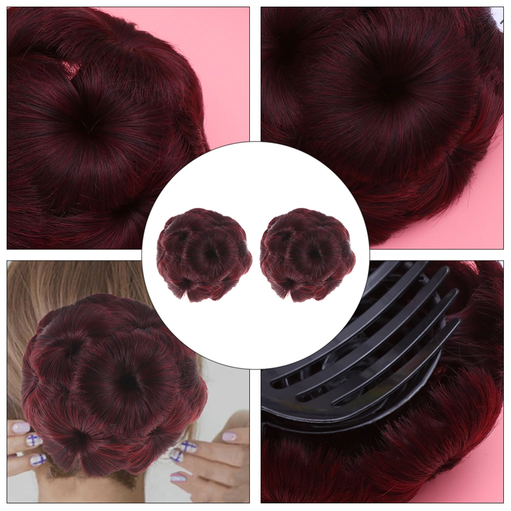 2pcs Flower Wig Hair Claws Hair Chignon Pony Tail Ponytail Hair Extension (Red)