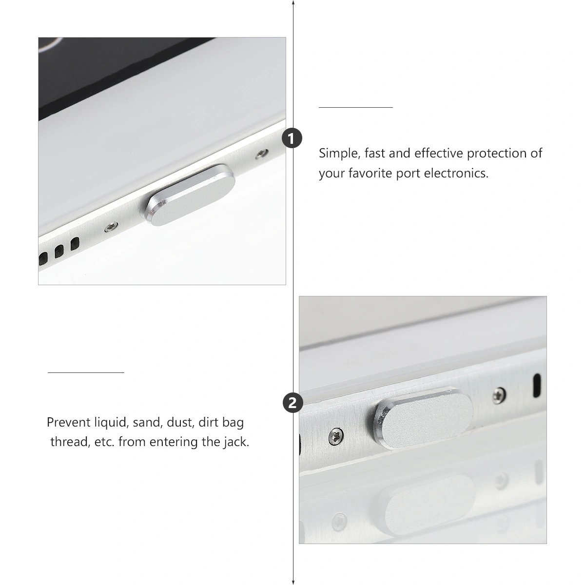 2Pcs 1Set Effective Charging Port Protectors Practical Dust Plugs (Silver)