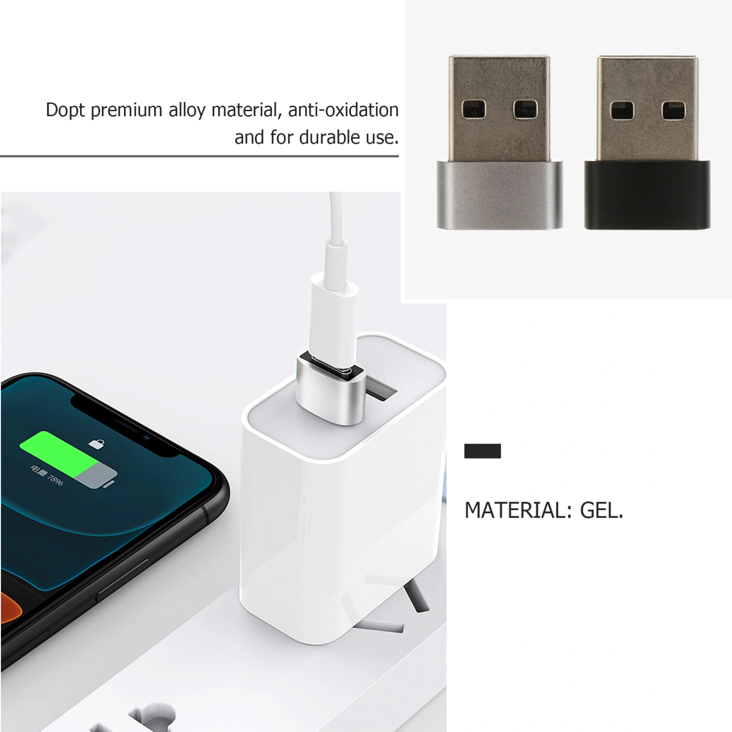 2pcs USB 2.0A Male to Type-C Female Adapter Portable Converter for Phone Laptop