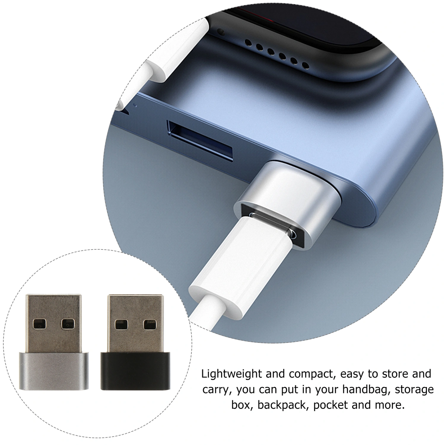 2pcs USB 2.0A Male to Type-C Female Adapter Portable Converter for Phone Laptop