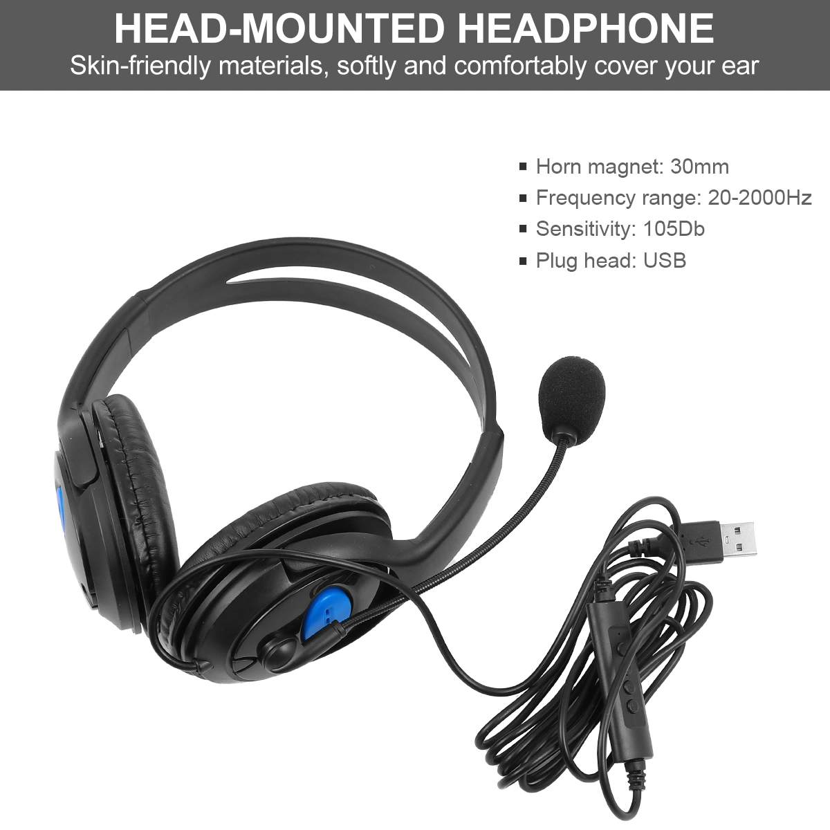 Head-mounted Earphone Gaming Headset Computer Wired Headphone with Microphone