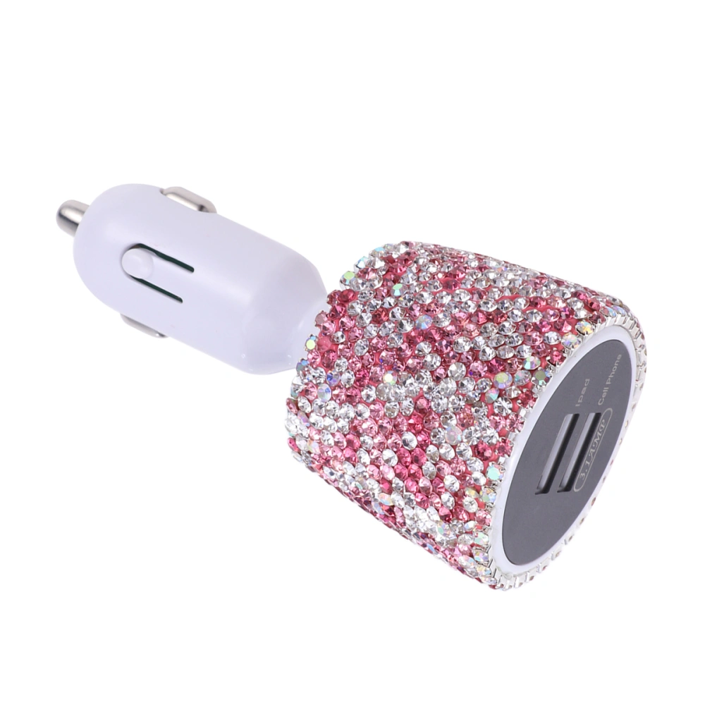 Dual USB Car Charger Adapter 3.1A Car Charger for Mobile Phone Charger Fast USB Type Car Phone Chargers with Pink Diamond