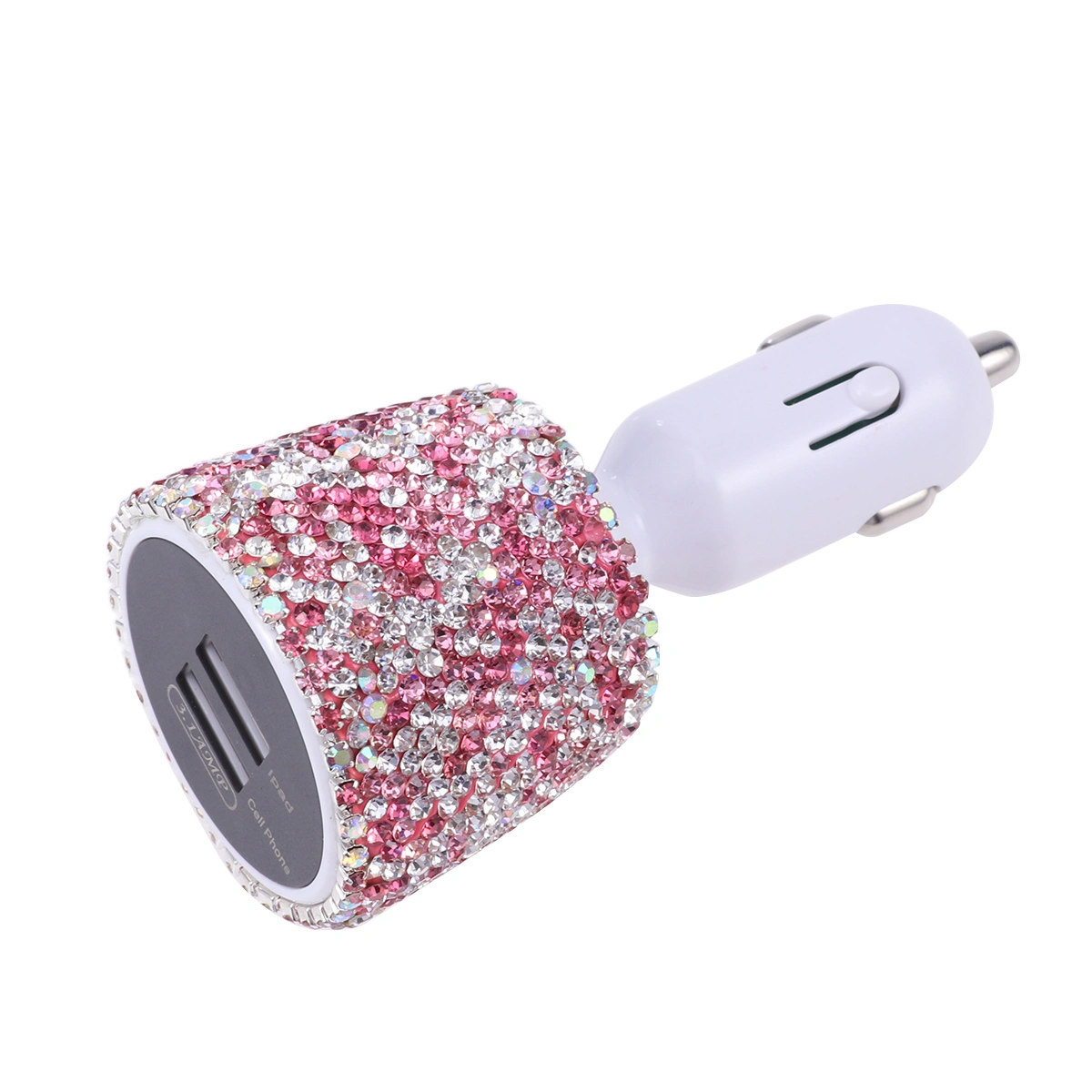 Dual USB Car Charger Adapter 3.1A Car Charger for Mobile Phone Charger Fast USB Type Car Phone Chargers with Pink Diamond