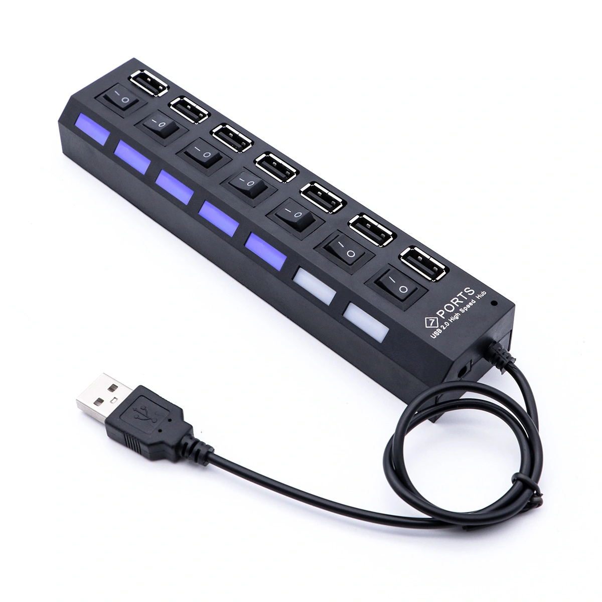 7 Ports USB 2.0 Hub Data Transfer with Individual Switches for PC Laptop (Black)