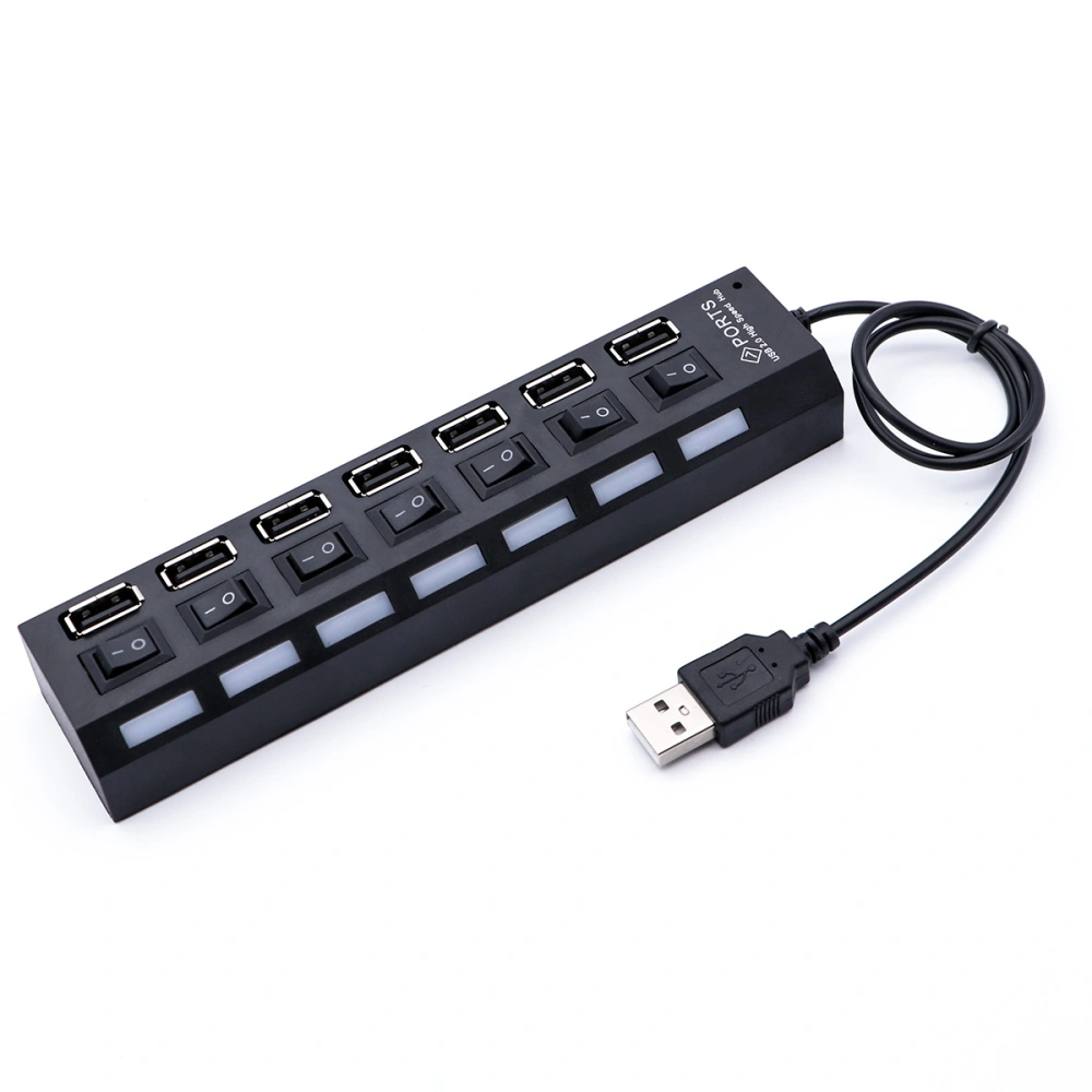 7 Ports USB 2.0 Hub Data Transfer with Individual Switches for PC Laptop (Black)