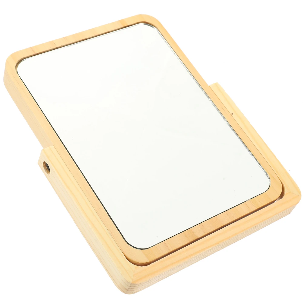 Desk Table Mirror Folding Makeup Mirror with Stand Wooden Desktop Cosmetic Mirror